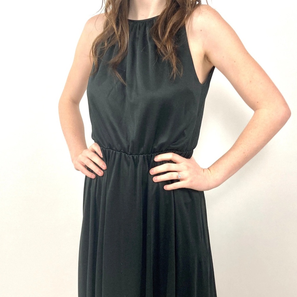 Classic Silk Blend Black Sleeveless Maxi Dress 2X Made In Italy